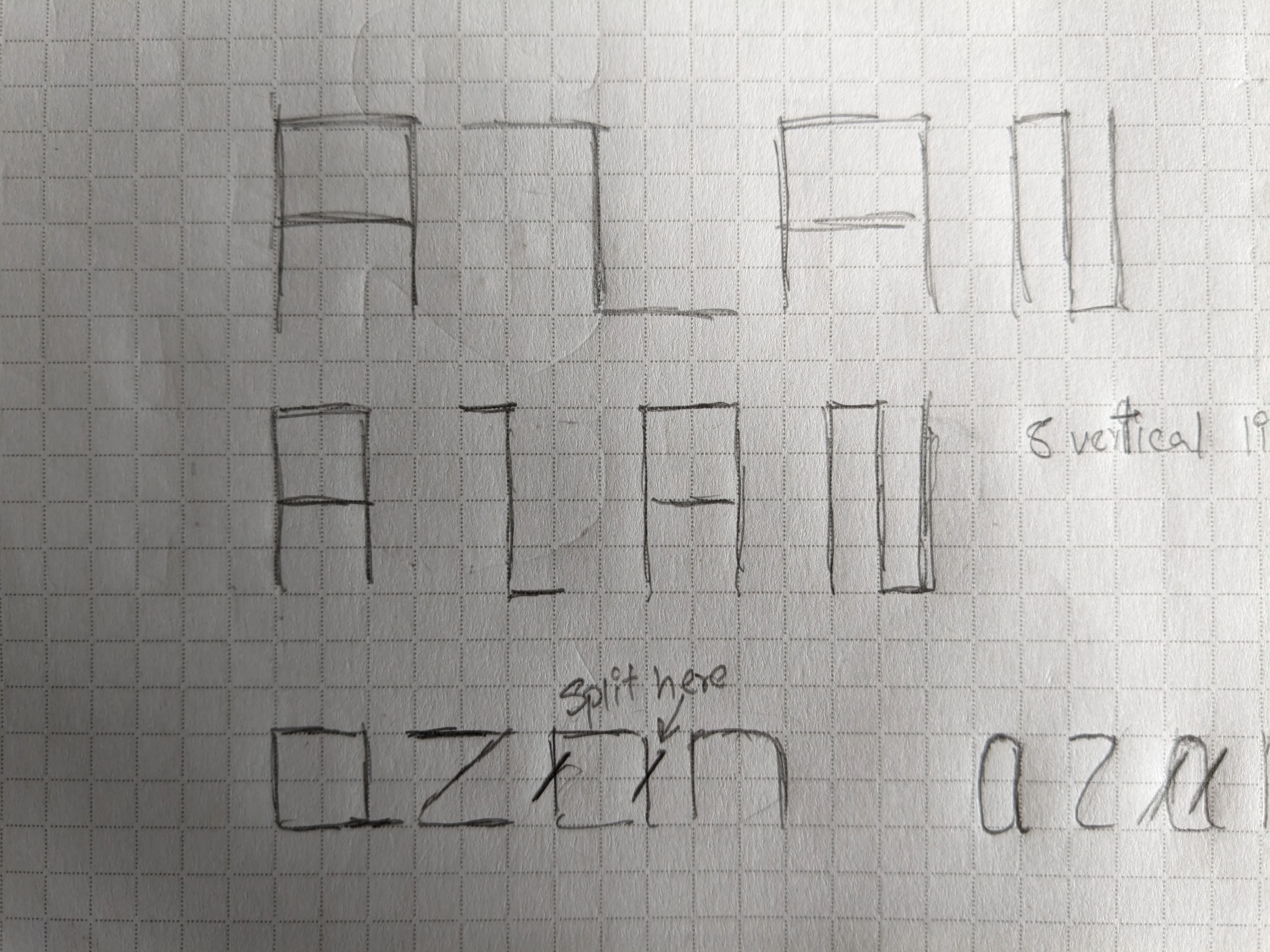 An ideation sketch on graph paper for the ambigram of my name