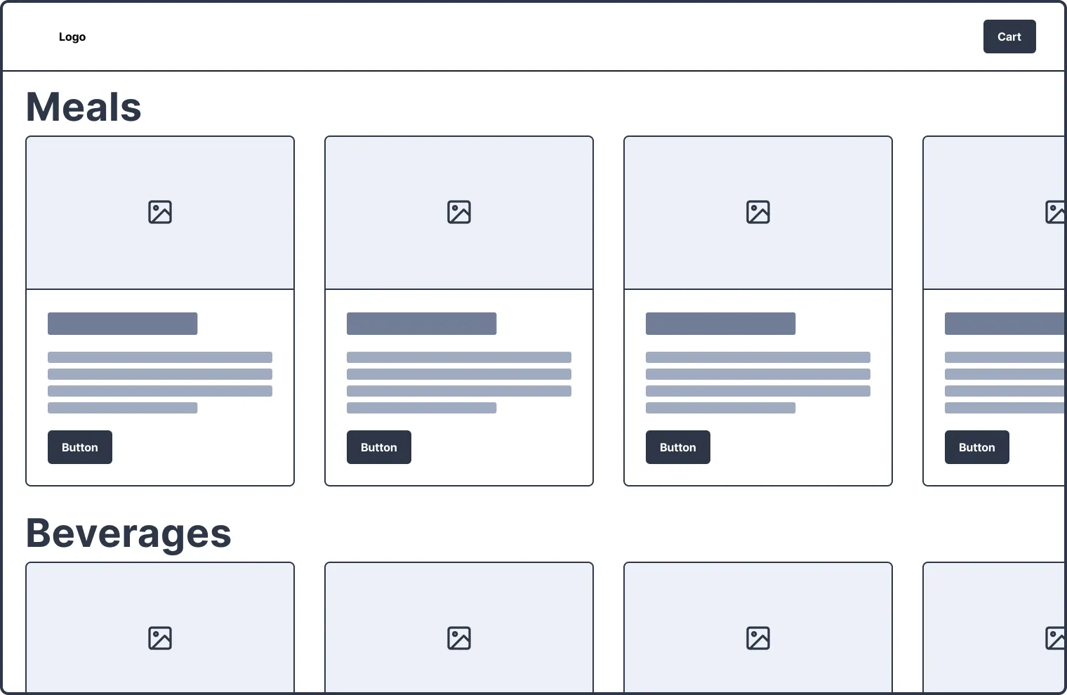 A wireframe with no navigation.